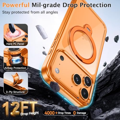 YINLAI for iPhone 17 Pro Case 6.3-inch, Magnetic Compatible with Magsafe, with 360° Rotatable Ring Stand, Anti-Fingerprint Skin-Friendly, Shockproof Full-Body Protective 17 Pro Case, Cosmic Orange - Image 5