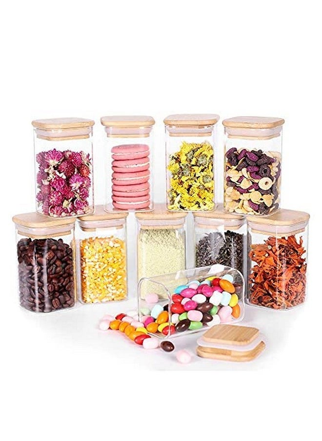 BrezzyCloud - Brezzycloud 270Ml Glass Jars With Bamboo Wooden Airtight Lids,Set Of 9 Food Storage Containers For Home Kitchen,Tea,Sugar,Salt,Spices,Coffee,Flour,Herbs,Grains(270Ml,9 Pcs,Square Shape)Transparent - Image 1