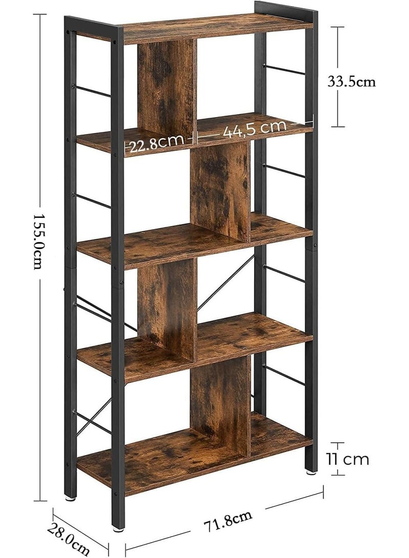 أنفانكي Anvanke 4-Tier الصلب الصناعي القوي ورف الكتب الخشبية - رف تخزين كبير لغرفة المعيشة والمكتب والدراسة وسهولة التجميع ووحدة العرض البني - Image 2