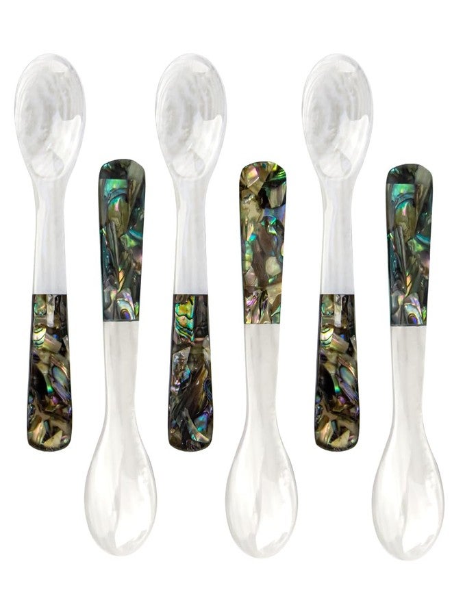 DUEBEL Set of 6 Caviar Spoons of Abalone Handle, 4" Mother of Pearl Spoons for Caviar Serving, Egg Serving, Catering Deroration, Restaurant Tableware - Image 1
