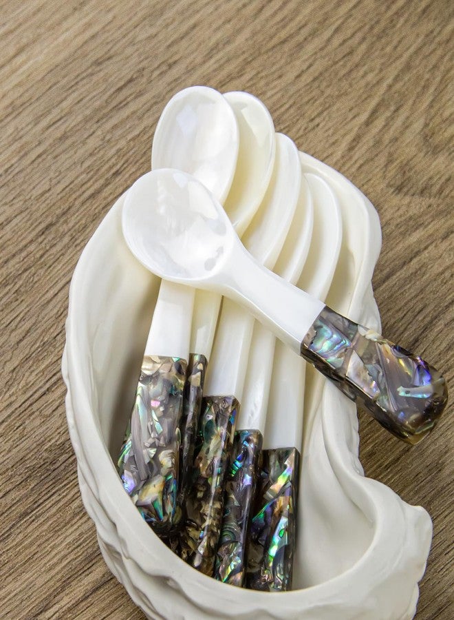 DUEBEL Set of 6 Caviar Spoons of Abalone Handle, 4" Mother of Pearl Spoons for Caviar Serving, Egg Serving, Catering Deroration, Restaurant Tableware - Image 3