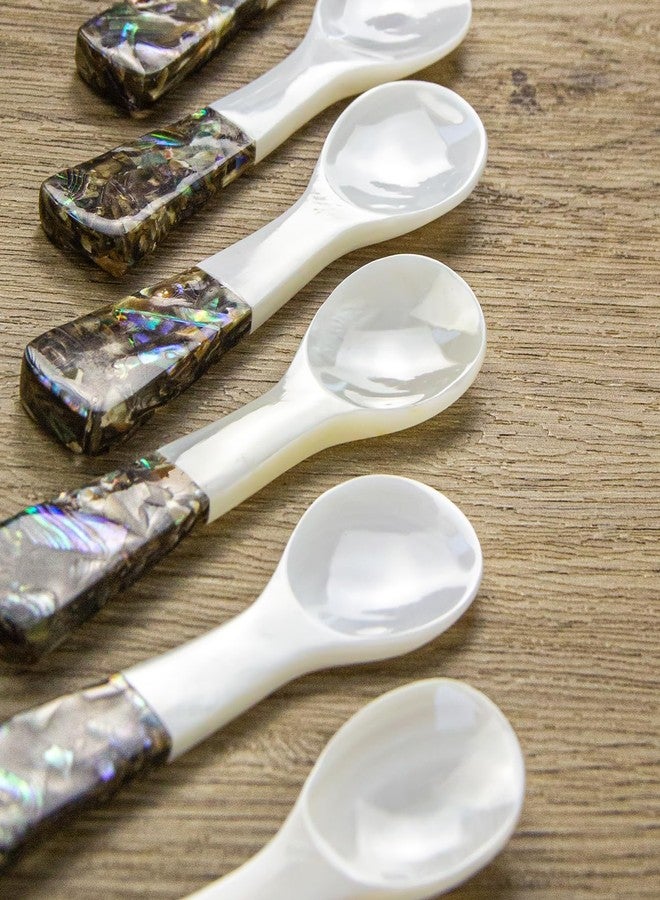DUEBEL Set of 6 Caviar Spoons of Abalone Handle, 4" Mother of Pearl Spoons for Caviar Serving, Egg Serving, Catering Deroration, Restaurant Tableware - Image 4