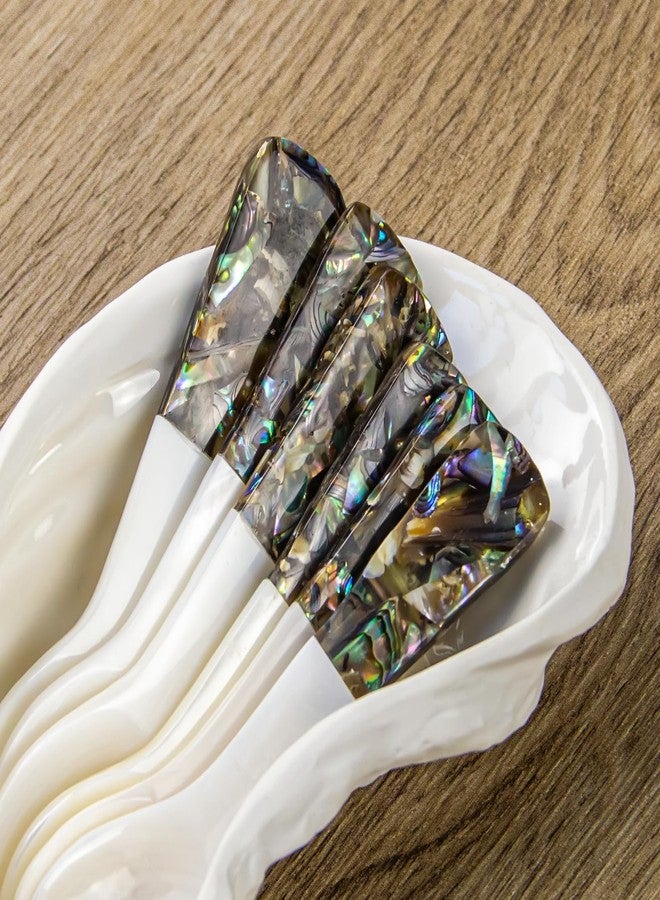 DUEBEL Set of 6 Caviar Spoons of Abalone Handle, 4" Mother of Pearl Spoons for Caviar Serving, Egg Serving, Catering Deroration, Restaurant Tableware - Image 2