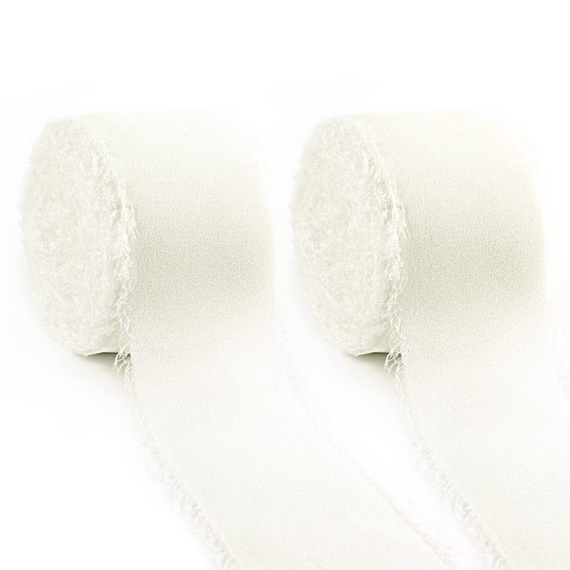 Tenn Well 22 Yards Ivory Chiffon Ribbon 40mm x 20m Frayed Edges Chiffon SilkLike Ribbon for Wedding Bouquets Bundling Gift Wrapping and Crafts Decoration