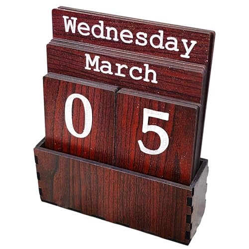 LACUM 's Handcrafted Laser-Cut Engineering Wood Desk Calendar - Elegant And Durable Date Display For Home, Office, Or Study - Eco-Friendly Vintage-Style Organizer (Brown) - Image 1