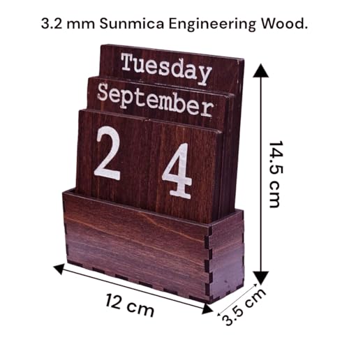 LACUM 's Handcrafted Laser-Cut Engineering Wood Desk Calendar - Elegant And Durable Date Display For Home, Office, Or Study - Eco-Friendly Vintage-Style Organizer (Brown) - Image 2