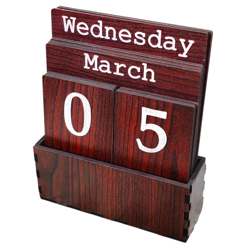 LACUM 's Handcrafted Laser-Cut Engineering Wood Desk Calendar - Elegant And Durable Date Display For Home, Office, Or Study - Eco-Friendly Vintage-Style Organizer (Brown) - Image 4