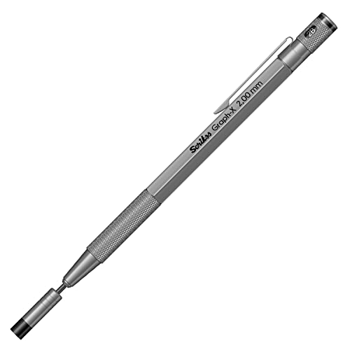 Scrikss 2.0mm Mechanical Clutch Lead Pen Pencil Satin Grey Brass Body Push Mechanism Graph-X Series Mini Removable Sharpener - Image 4