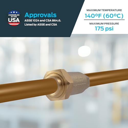 Cash Acme 3/4 Inch BF1 Dual Check Valve with Female Unions, Brass Plumbing Fitting, BF13434 - Image 4