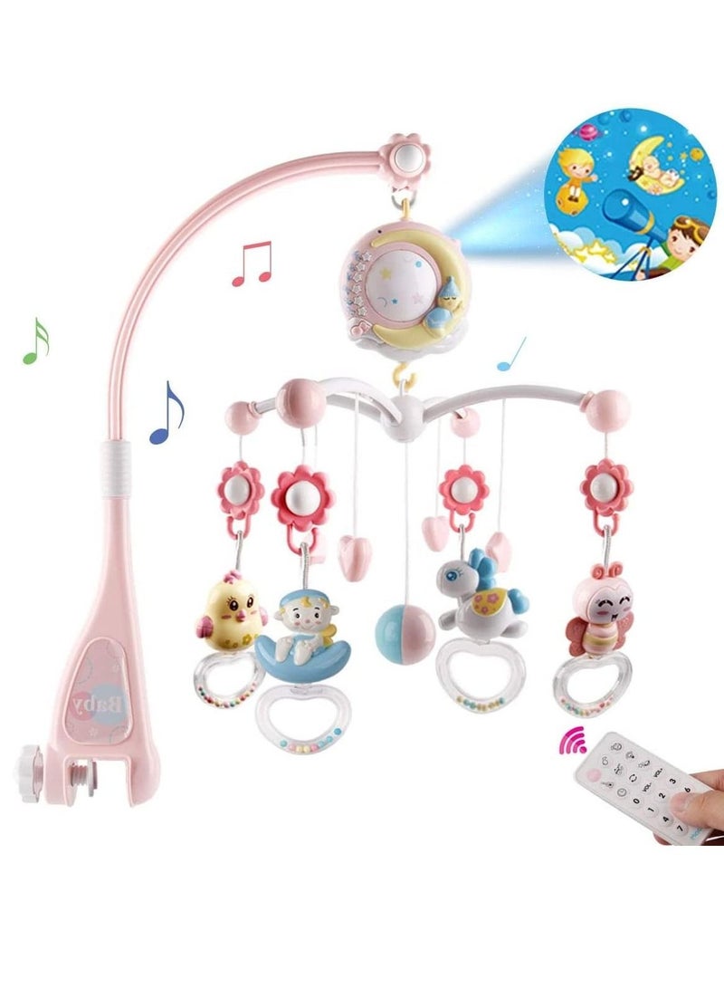 Gonice Baby Musical Crib Mobile with Projector and Night Light,150 Music,Timing Function,Take Along Mobile Music Box and Rattle,Gift for Toddles (Pink) - Image 1