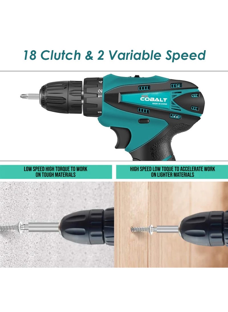 COBALT 12V Cordless Electric Screwdriver Drill Kit with 2 Batteries & Charger 18-Speed Torque, 2 Variable Speed, 1500mAh Lithium Battery, LED, 10mm Chuck, 220-240V - Image 3