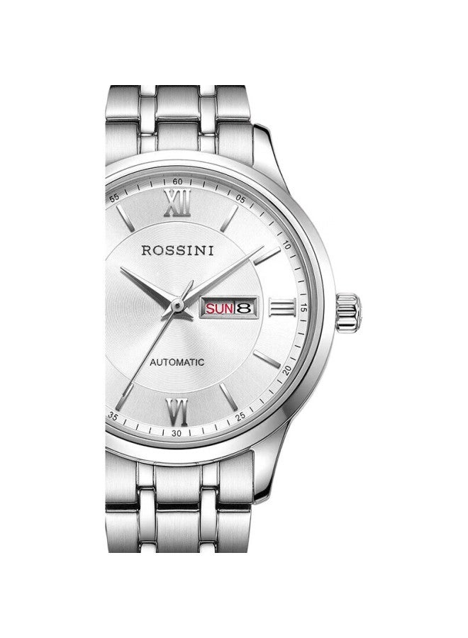 ROSSINI Women'S Watch Mother'S Day Gift For Mom Calendar Mechanical Watch White Dial Steel Strap 515702 - Image 1