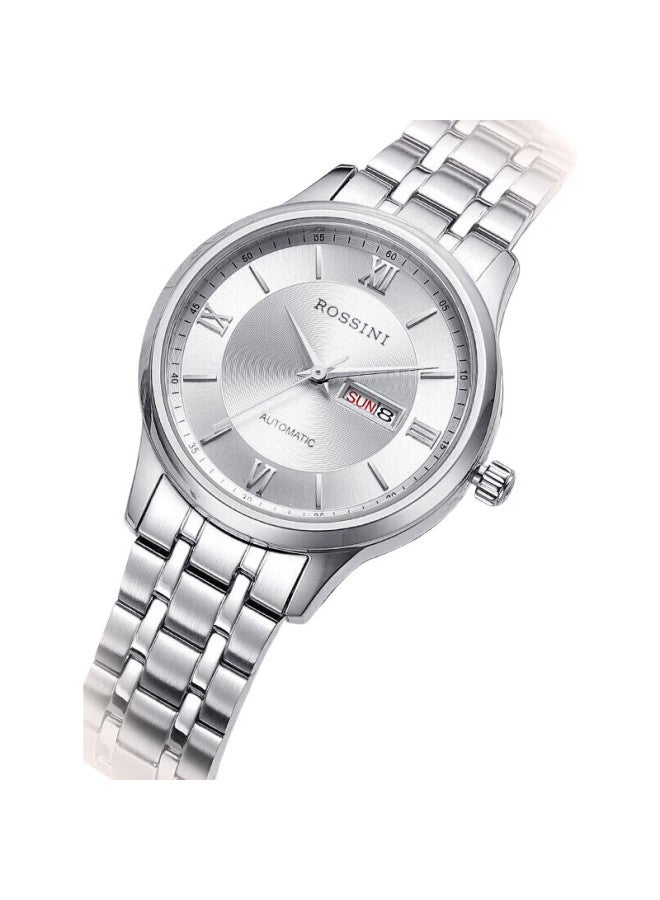 ROSSINI Women'S Watch Mother'S Day Gift For Mom Calendar Mechanical Watch White Dial Steel Strap 515702 - Image 2