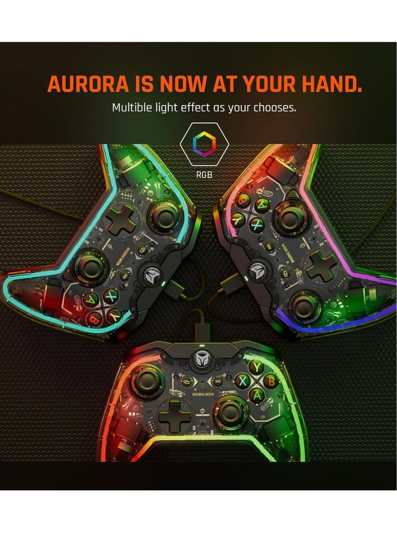 PC Controller, BIGBIG WON Rainbow Lite Wired Gaming Controllers for PC, RGB Light, Custom Buttons, Macro, Turbo, Dual Shock Controller for Switch/Windows 10 and 11 Controllers, for PS4