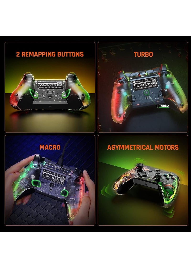 PC Controller, BIGBIG WON Rainbow Lite Wired Gaming Controllers for PC, RGB Light, Custom Buttons, Macro, Turbo, Dual Shock Controller for Switch/Windows 10 and 11 Controllers, for PS4