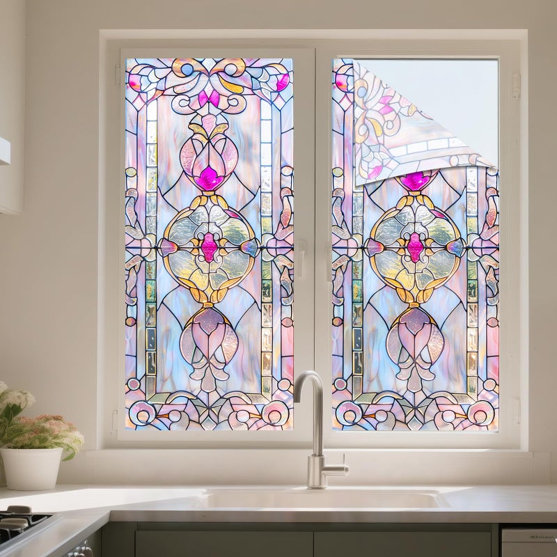 IVN Stained Glass Window Film 17.7x39.3 inch Purple Diamond Window Privacy Film Stained Decals Static Cling Sun Blocking Decor for Home Office Windows Door Glass Partitions - Image 5