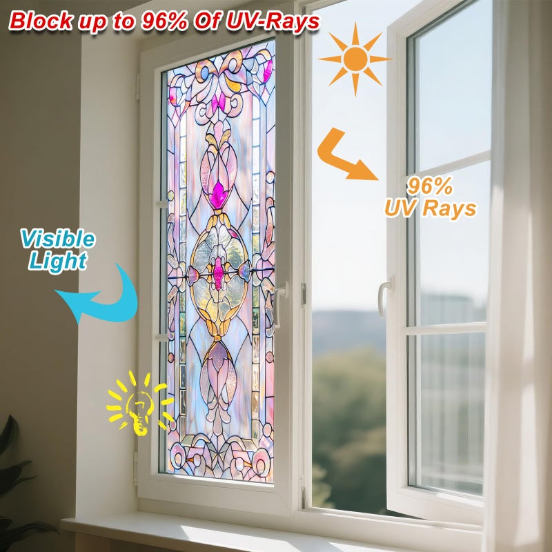 IVN Stained Glass Window Film 17.7x39.3 inch Purple Diamond Window Privacy Film Stained Decals Static Cling Sun Blocking Decor for Home Office Windows Door Glass Partitions - Image 4