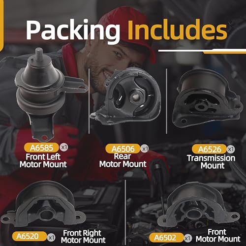JAVOUKA 5 PCS Engine Motor and Transmission Bracket Kits Compatible with Honda CR-V L4 2.0L 1997 1998 1999 2000 2001, Auto Motor Engine & Trans Mount Sets Replace OE# A6502 A6506 A6520 A6526 A6585 - Image 5