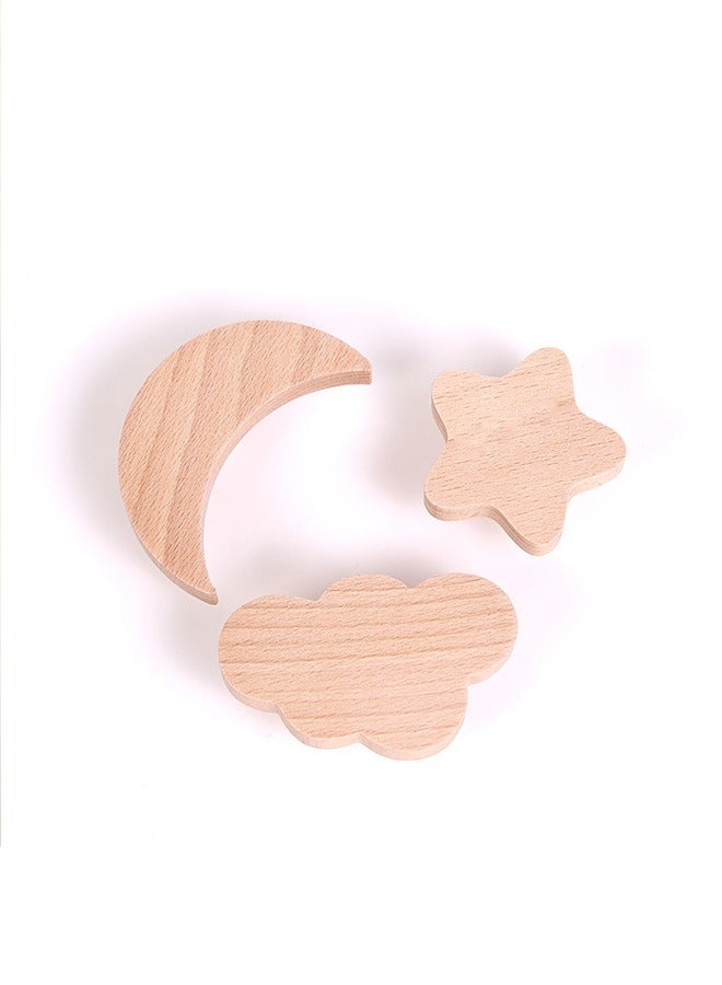 3-Piece Star Moon Cloud Shape Wooden Hook Sets Household Wall Clothes Hook Cartoon Warm Livingroom Beadroom Bathrooms Wardrobe Door Storage Organizer Hook Home Decoration  - Image 2