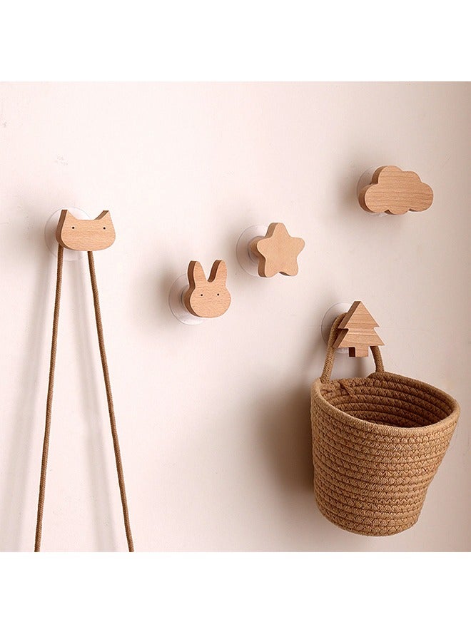 3-Piece Star Moon Cloud Shape Wooden Hook Sets Household Wall Clothes Hook Cartoon Warm Livingroom Beadroom Bathrooms Wardrobe Door Storage Organizer Hook Home Decoration  - Image 1