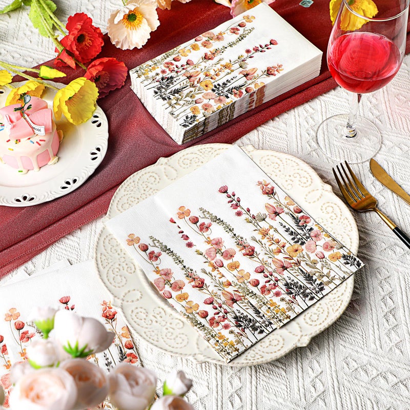 Seajan 200 Pcs Spring Flowers Paper Guest Napkins Disposable Hand Towels for Bathroom Paper Disposable Guest Towels Napkins for Spring and Summer Wedding Bathroom Birthday Dinner Party - Image 2