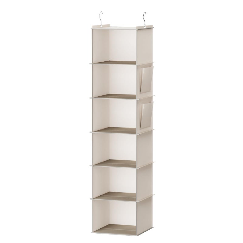 YOUDENOVA Hanging Closet Organizer 6Shelf Closet Hanging Storage with Side Pockets Beige