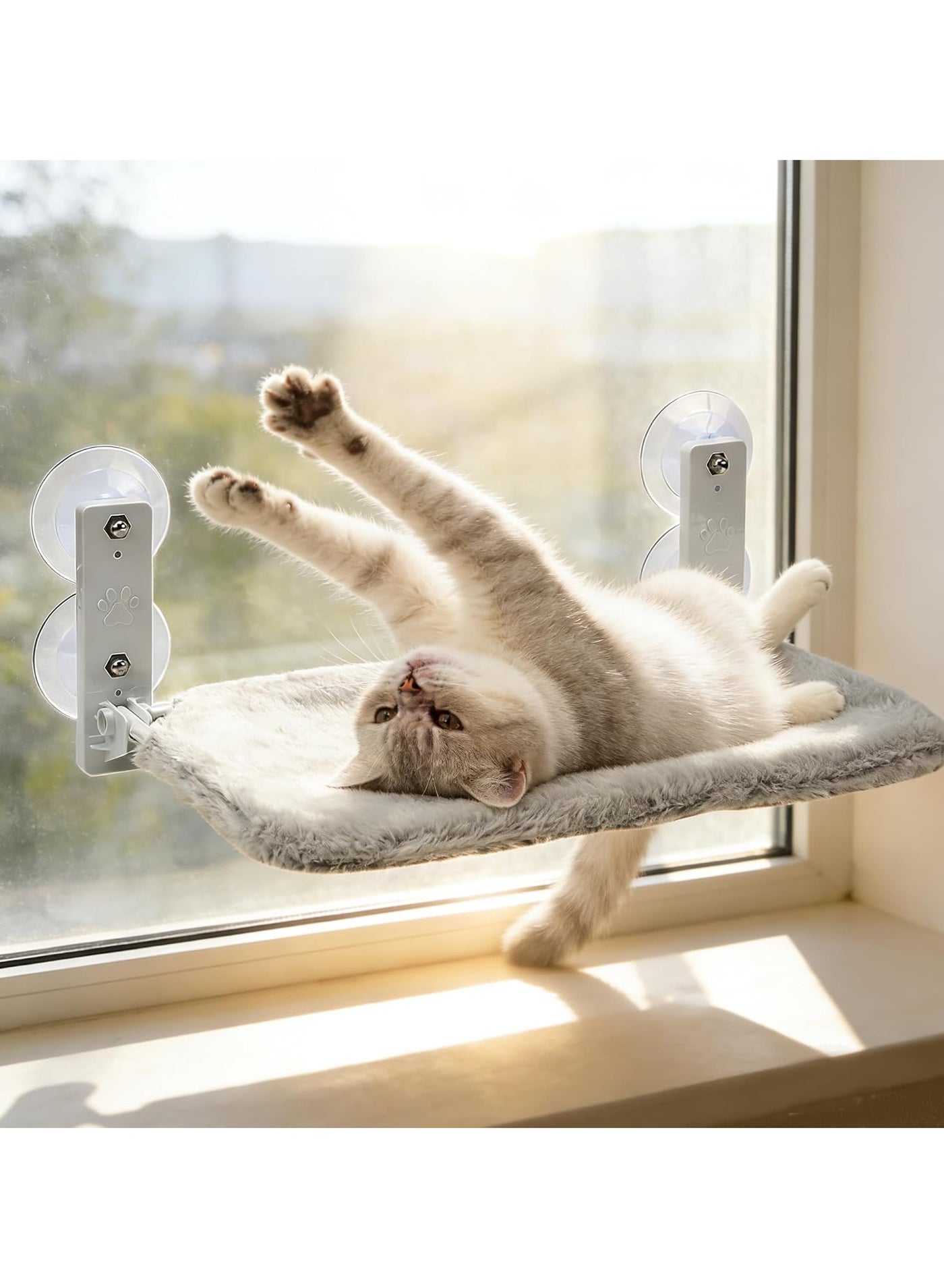 Foldable Cat Window Perch, Cordless Cat Hammock for Wall, Soft Plush Cat Bed with 4 Strong Suction Cups, Cat Window Bed for Sunbathing, Napping, Overlooking(Grey 52 * 30 * 20cm)
