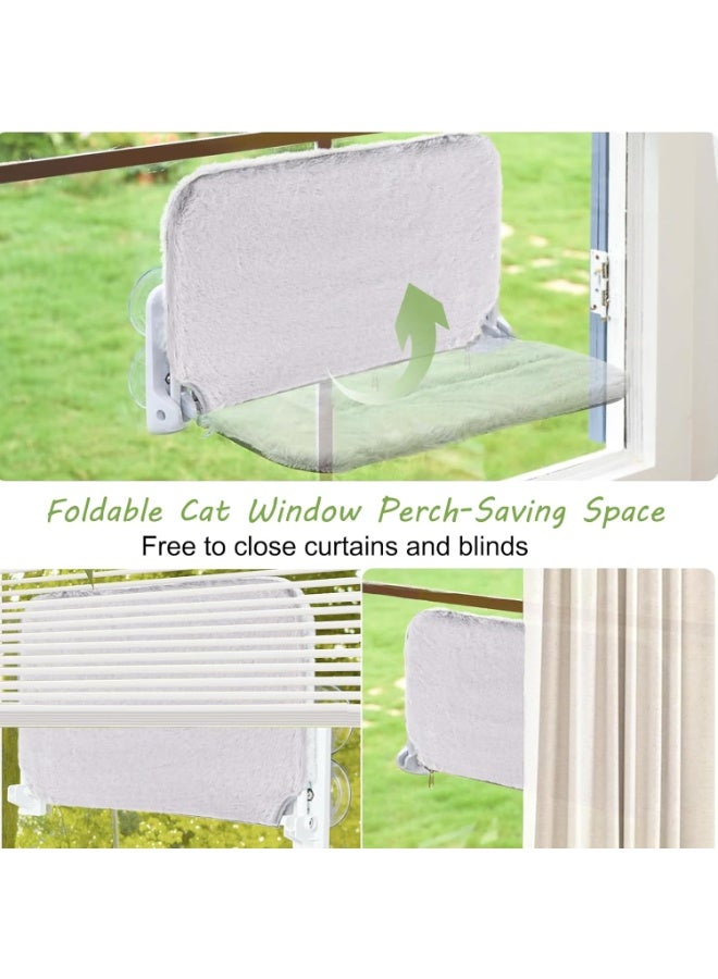 Homify Foldable Cat Window Perch, Cordless Cat Hammock for Wall, Soft Plush Cat Bed with 4 Strong Suction Cups, Cat Window Bed for Sunbathing, Napping, Overlooking(Grey 52 * 30 * 20cm) - Image 4