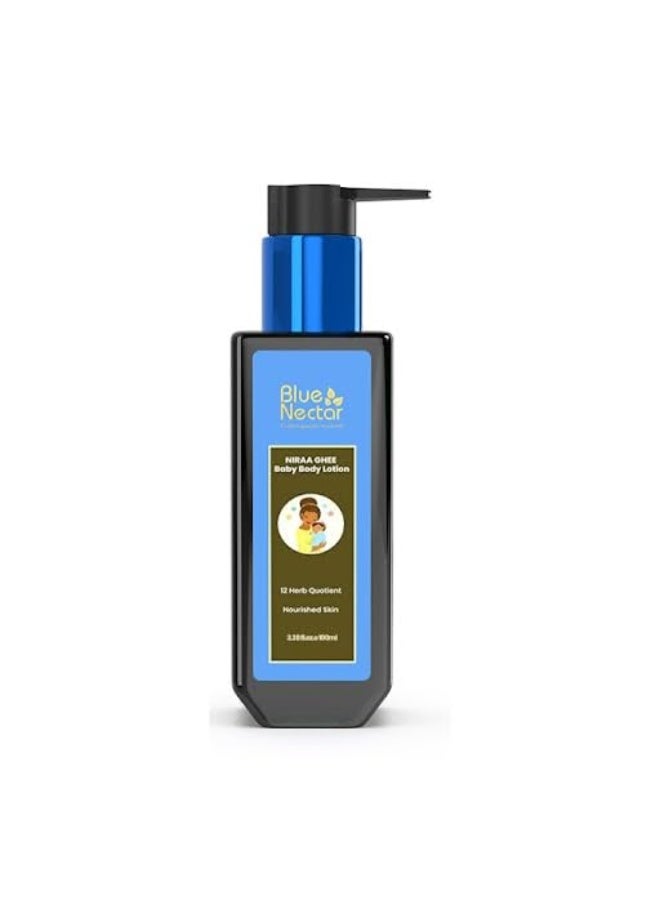 Blue Nectar  Niraa Ghee Baby Lotion with Nourishing Organic Ghee, Body Butters and Ayurvedic Baby Oils Baby skincare | Infant Body lotion | Gentle moisturizer for Kids (12 Herbs, 100ml) - Image 1