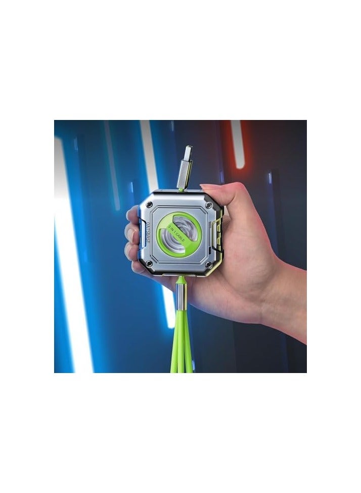 Oatsbasf Upgraded Multi Charging Cable, 3 in 1 Retractable USB Charging Cable with Type C, Micro USB, Phone Port, Mech Style Multiple Fast Charger Cord for Phone 15 14 13 12 11 XS XR(4ft/Green) - Image 2