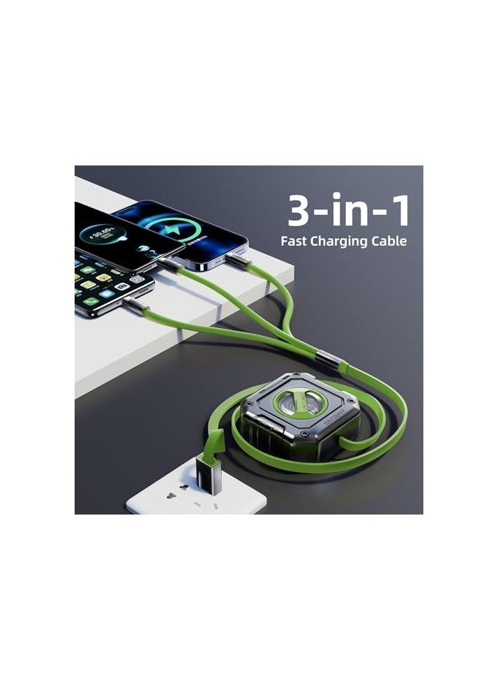 Oatsbasf Upgraded Multi Charging Cable, 3 in 1 Retractable USB Charging Cable with Type C, Micro USB, Phone Port, Mech Style Multiple Fast Charger Cord for Phone 15 14 13 12 11 XS XR(4ft/Green) - Image 3