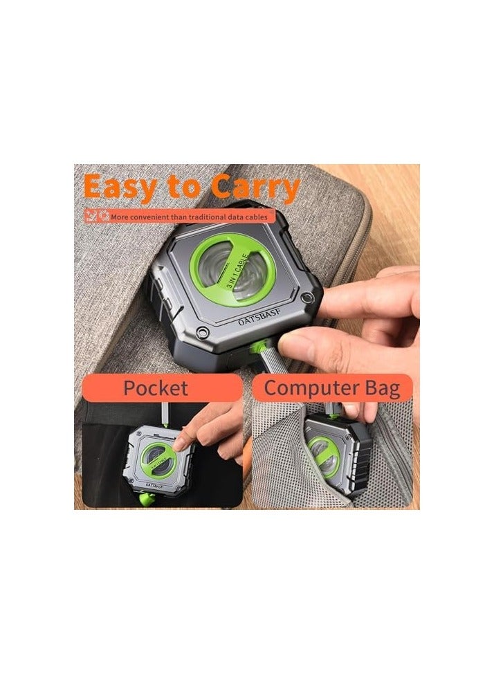 Oatsbasf Upgraded Multi Charging Cable, 3 in 1 Retractable USB Charging Cable with Type C, Micro USB, Phone Port, Mech Style Multiple Fast Charger Cord for Phone 15 14 13 12 11 XS XR(4ft/Green) - Image 4