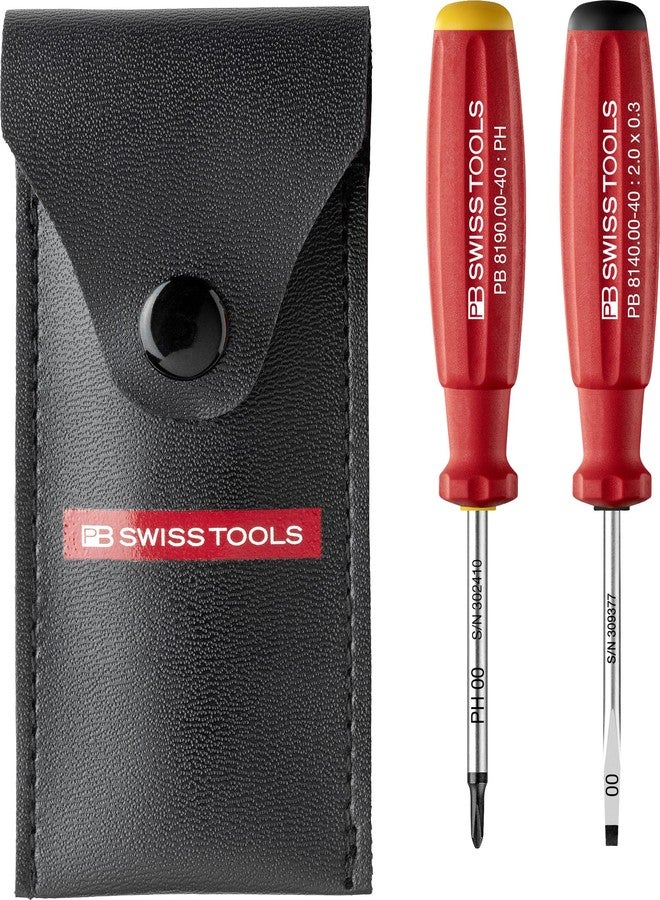 PB Swiss Tools - SwissGrip Screwdriver Set for Slotted size 00 and Phillips Screws size 00, Model PB 8535, Set of Two Screwdrivers with a Pouch for Easy Transport and Storage - Image 1