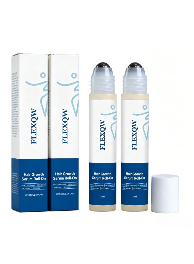 FLEXQW Hair Growth Serum Roll-On - 25ml*2 | Natural Formula with Rosemary, Redensyl, Anagain u0026 Aminexil for Thicker, Stronger Hair | Easy-to-Use Scalp Massager for Men u0026 Women - Image 1
