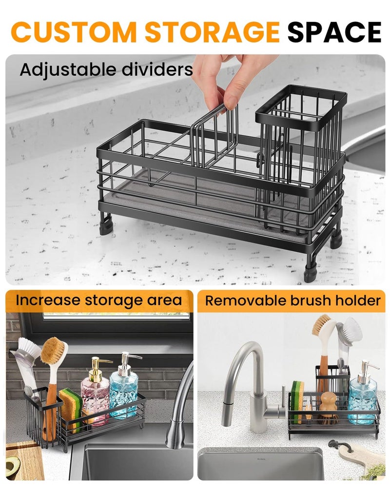 ARTLEO Kitchen Sink Caddy with Water Absorbent Diatomite Stone Sink Tray, Fast Drying Sink Organizer with High Dish Brush Holder Sponge Holder for Kitchen Sink, Stainless Steel - Image 4