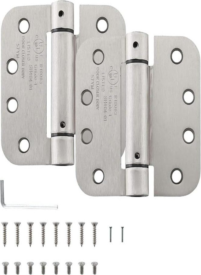 HOME MASTER HARDWARE Self Closing Door Hinges, 4 inch Spring Loaded Hinges, Adjustable Tension for Interior Door, UL Listed with 5/8" Radius Corners, Satin Nickel, 2 Pack - Image 1