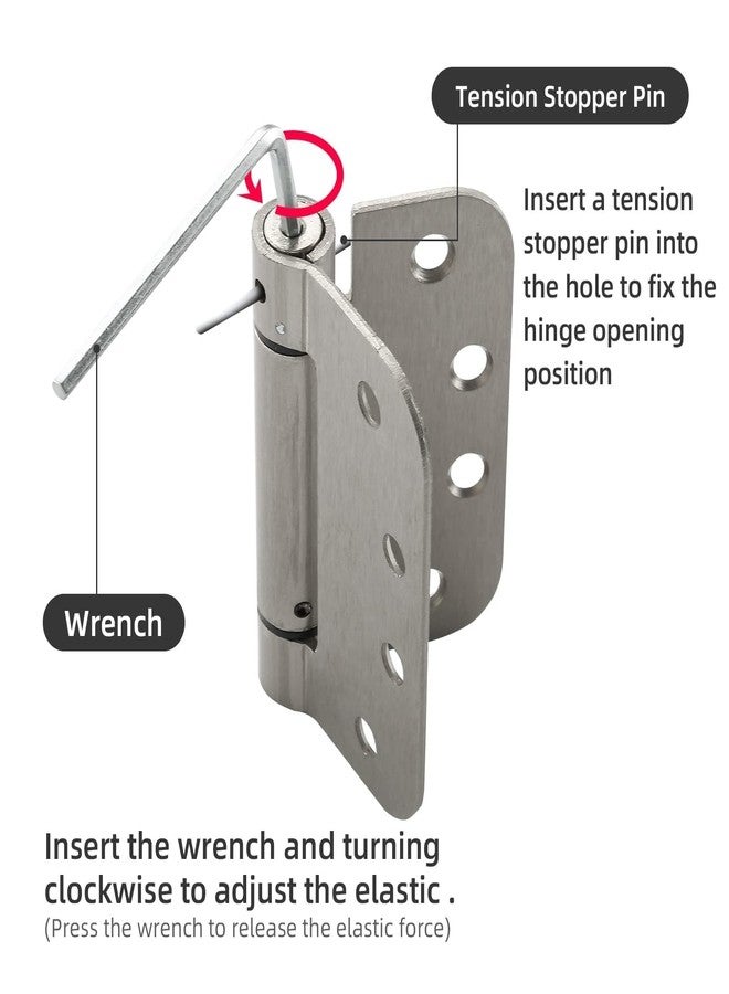 HOME MASTER HARDWARE Self Closing Door Hinges, 4 inch Spring Loaded Hinges, Adjustable Tension for Interior Door, UL Listed with 5/8" Radius Corners, Satin Nickel, 2 Pack - Image 3