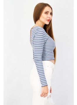 Don't Call Me Jennyfer Women Round Neck Long Sleeves Knitted Stripe Top, Grey Combo  - Image 3
