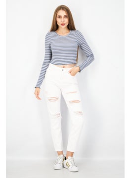 Don't Call Me Jennyfer Women Round Neck Long Sleeves Knitted Stripe Top, Grey Combo  - Image 4