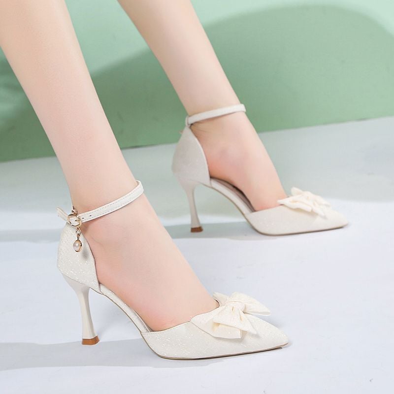 Fashion Bow Covered Toe Sandals Women'S All-Match Elegant Pointed Hollow Single-Layer Shoes Stiletto Heels - Image 5