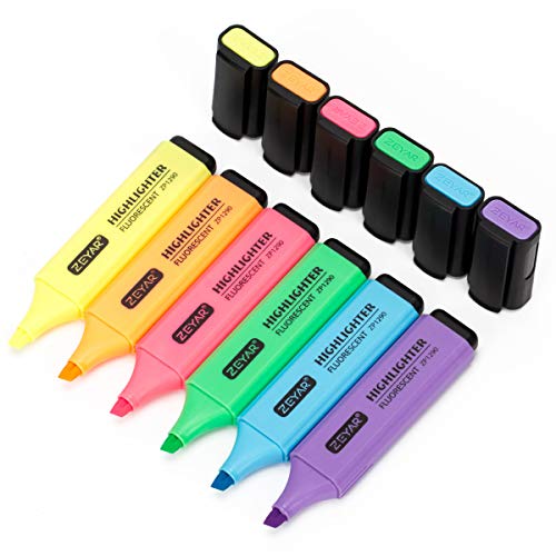 ZEYAR Highlighter, Chisel Tip Marker Pen, AP Certified, Assorted Colors, Water Based, Quick Dry (6 Candy Colors) - Image 1