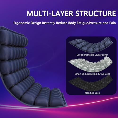 SUNFICON Air Seat Cushion Inflatable Seat Cushion Portable Car Seat Office Chair Wheelchair Pad Anti Bedsore Orthopedics Pain Pressure Relief Cushion Camping Seat Mat w Pump 18 ''x 16'' x1'' Blue - Image 5