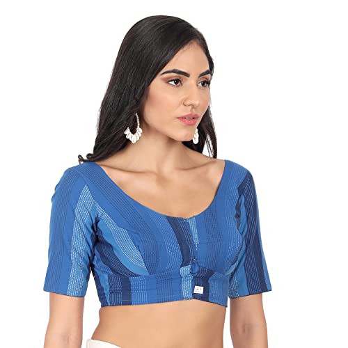 JISB Women's Cotton Geometric Half Sleeve Blouse (JISB00612_Blue_44) - Image 2