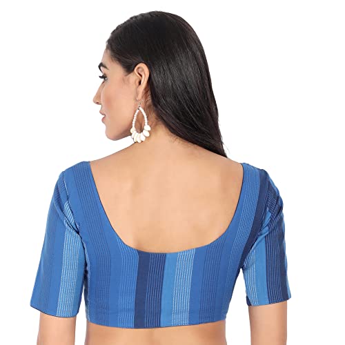JISB Women's Cotton Geometric Half Sleeve Blouse (JISB00612_Blue_44) - Image 3