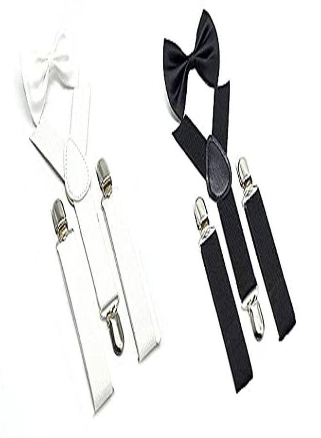 CLOTHERA Suspender and Bow Tie Set for 1 to 4 yrs Kids (pack of 2) Black and White - Image 1