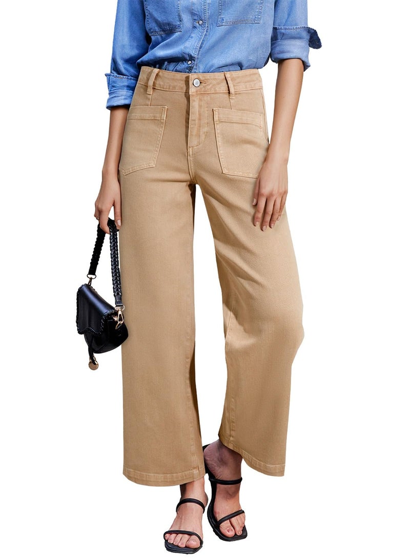 Sidefeel Jeans for Women High Waisted Stretchy Straight Leg Jeans Trendy Loose Zimbaplatinum Ankle Denim Pants Khaki Size 10 - Image 1