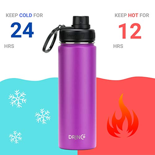 DRINCO Stainless Steel Water Bottle Spout Lid Vacuum Insulated Double Wall Water Bottle Wide Mouth (40oz 32oz 22oz 18oz 14oz) Leak Proof Keep Cold Sport Camping Hiking (22 oz, 22oz Purple) - Image 4