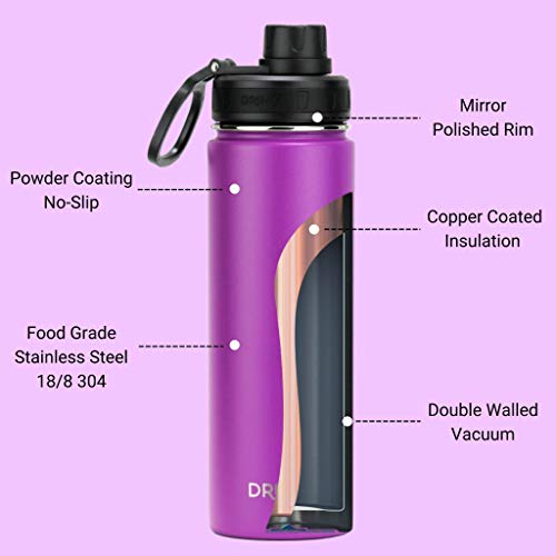 DRINCO Stainless Steel Water Bottle Spout Lid Vacuum Insulated Double Wall Water Bottle Wide Mouth (40oz 32oz 22oz 18oz 14oz) Leak Proof Keep Cold Sport Camping Hiking (22 oz, 22oz Purple) - Image 5