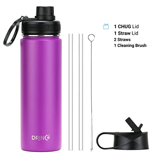 DRINCO Stainless Steel Water Bottle Spout Lid Vacuum Insulated Double Wall Water Bottle Wide Mouth (40oz 32oz 22oz 18oz 14oz) Leak Proof Keep Cold Sport Camping Hiking (22 oz, 22oz Purple) - Image 2