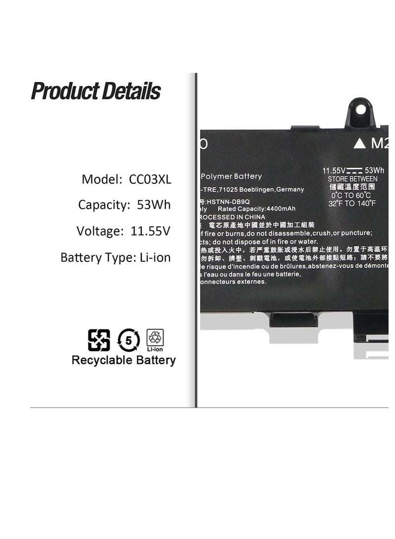 بطارية 53Wh CC03XL CC03053XL-PL للكمبيوتر المحمول HP EliteBook 830 835 840 845 G7 G8 Probook 635 Aero G7 G8 ZBook Firefly 14 G7 G8 MT32 Mobile Thin Client L78555-0055-0055-0055 L776 08-421 - Image 5